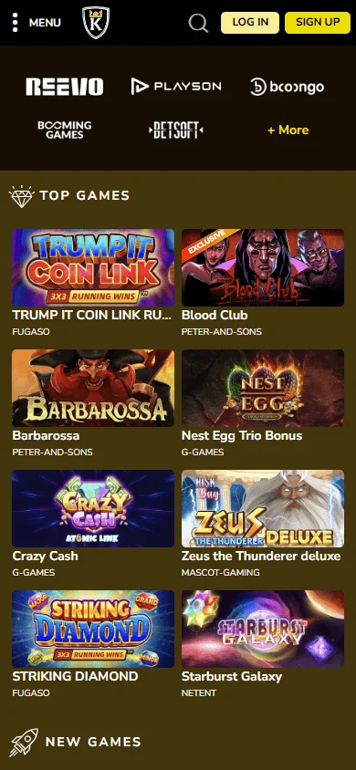 Kings Chance Casino mobile browser home screen on a phone